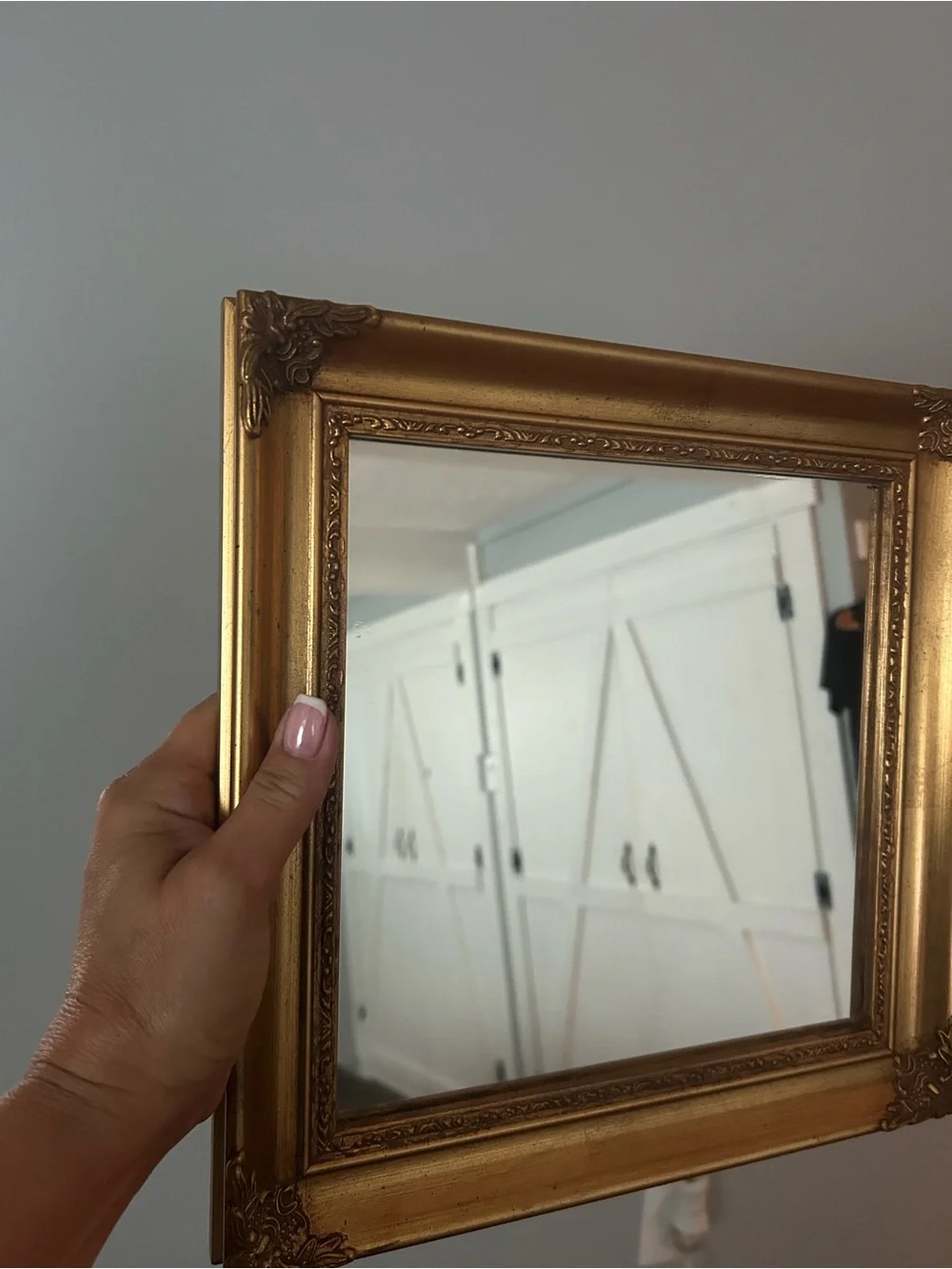 Title: Vintage 12x12 Ornate Gold Wood Wall Mirror - Baroque Style Gilt Frame